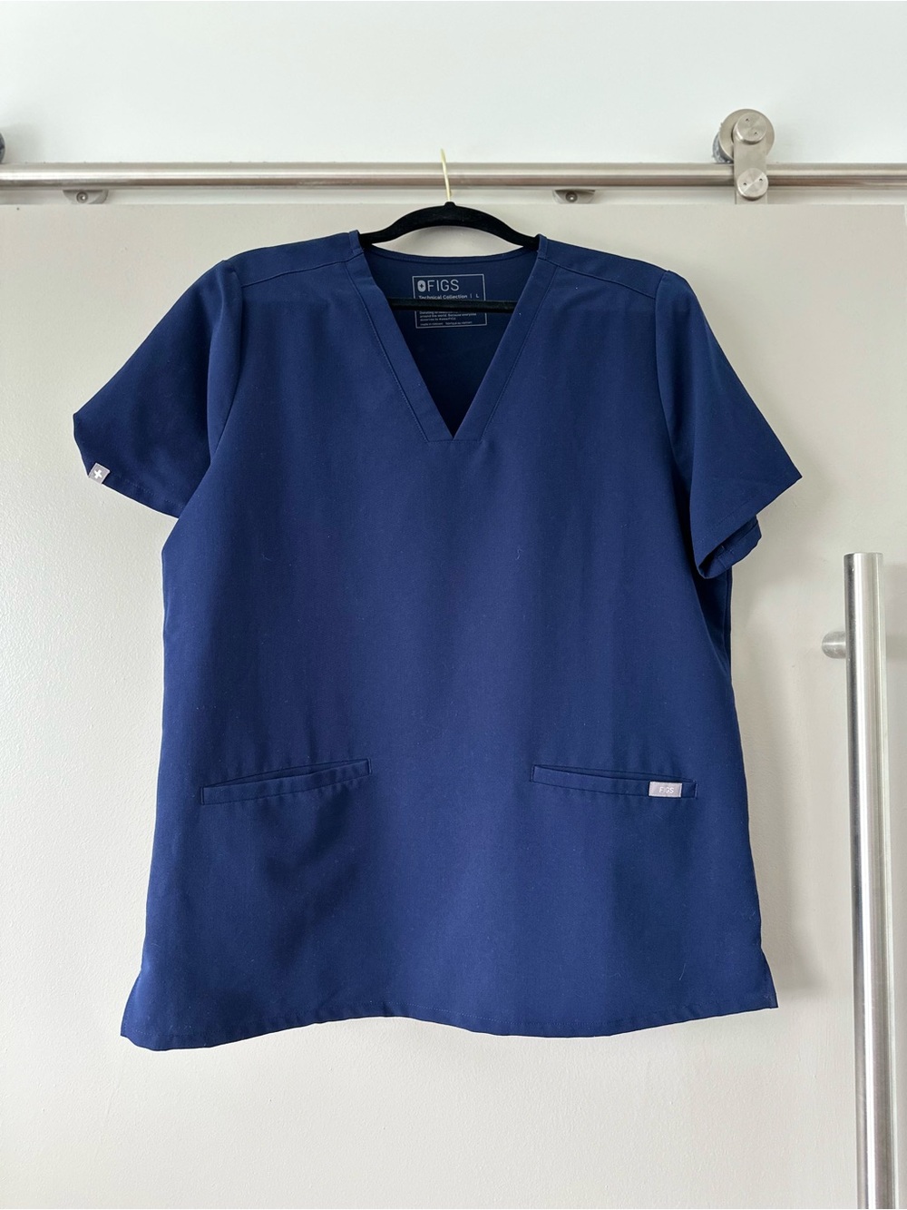 Figs Women's Navy V-Neck Scrub Top — Classic two pocket